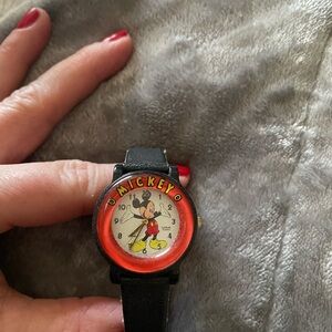 Mickey Mouse Red Dial Women's Watch with Black Strap